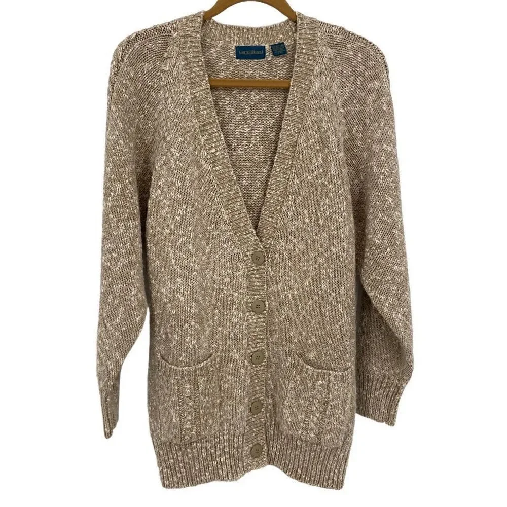 Carroll Reed Vintage‎ Linen Cotton Blend Cardigan Grandpa Sweater Tan Medium